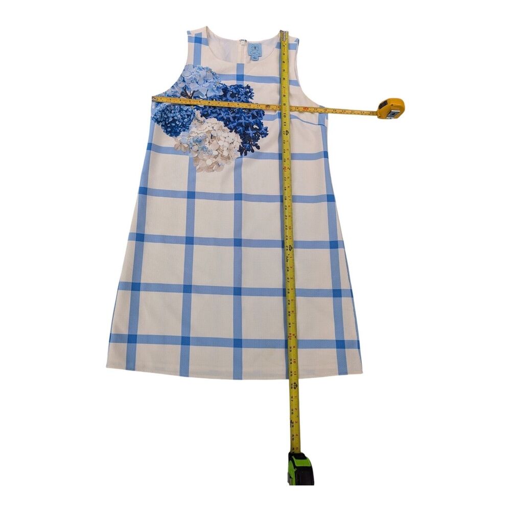 CeCe Hydrangea Windowpane Shift Dress Blue White Floral Sleeveless Lined Size 8 - Picture 7 of 7